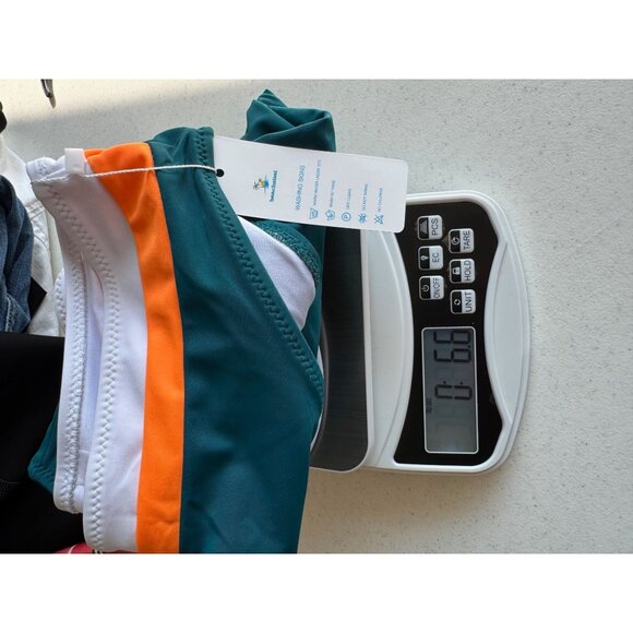 Two-Piece Tankini Swimsuit With Green White & Orange Colorblock Design By Beachs - Picture 5 of 5